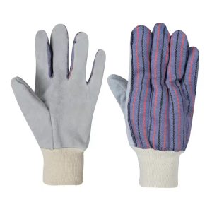 Abrasion Resistant Anti-cut Anti-heat Leather Palm Canvas Back Knit Wrist Cuff Customizable Gloves Cowhide Leather Comfortable