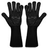 Cowhide Silicone Non Slip Heat Resistant Oven Mitts Long Cuff BBQ Gloves 01