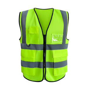 Custom Printed Logo High Vis Road Safety Vest Multi Pockets Workwear