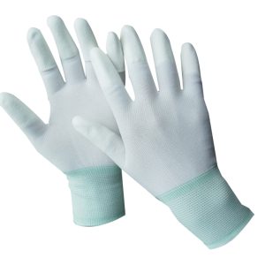 Gants de travail enduits, doublés et tricotés, résistants aux coupures (13G), avec poignets élastiques antidérapants.