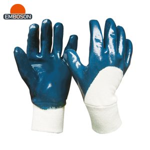 Guantes de trabajo resistentes y duraderos, de media piel de nitrilo, con puño de punto y revestimiento antideslizante.