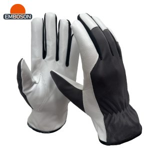 Emboson D010 Factory Price Velvet Fabric Back Goatskin Palm Work Glove-Abrasion Tear and Puncture Resistant Customizable