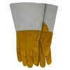 Guantes para soldadura y barbacoa con palma de piel de cabra amarilla grabada en relieve, puño de piel de vacuno, resistentes al fuego y al calor, sin látex y antideslizantes (01)