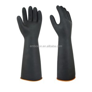 Gants en latex noir à manches longues imperméables pour usage industriel, domestique et chimique (fournitures d'usine)