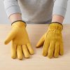 Fleece Lined Driver Leather Gloves Elastic Cuff Puncture Wind Resistant Latex Free 01