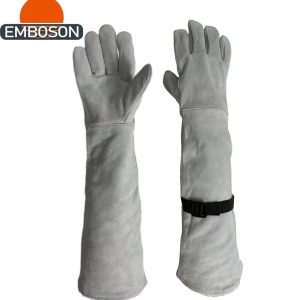 Gants de travail en cuir de vachette pleine fleur, manchettes extra longues, résistants à la chaleur, aux perforations et à l'abrasion, doublure polaire.