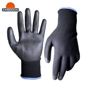 Gants de travail à revêtement PU antidérapant de haute qualité et haute flexibilité, avec paume texturée et revêtement en PU.