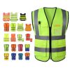 High Visibility ANSI Class 2 100 Percent Polyester Hi Vis Safety Reflective Construction Vest Multi Pockets Breathable Zipper Closure 01