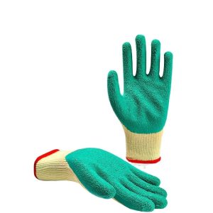 Wholesale Anti-Slip Safety Gloves Polyester Green Red Crinkle Stripe Latex Palm Coating