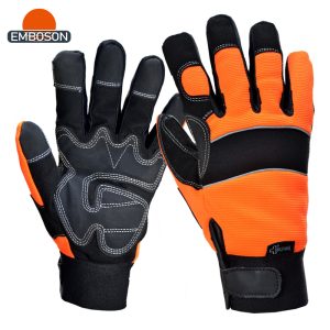 Wholesale Synthetic Leather Palm Gloves Dual-PU Patch Touch Screen Knitted Cuff