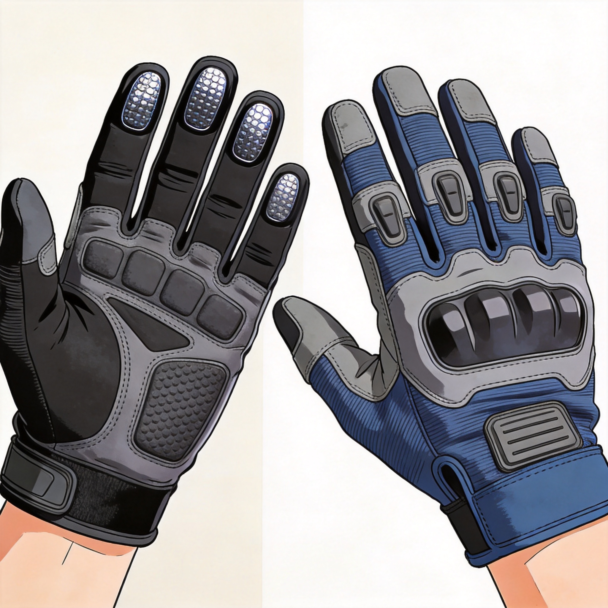 Close-up comparison of leather work glove versus synthetic mechanic glove material