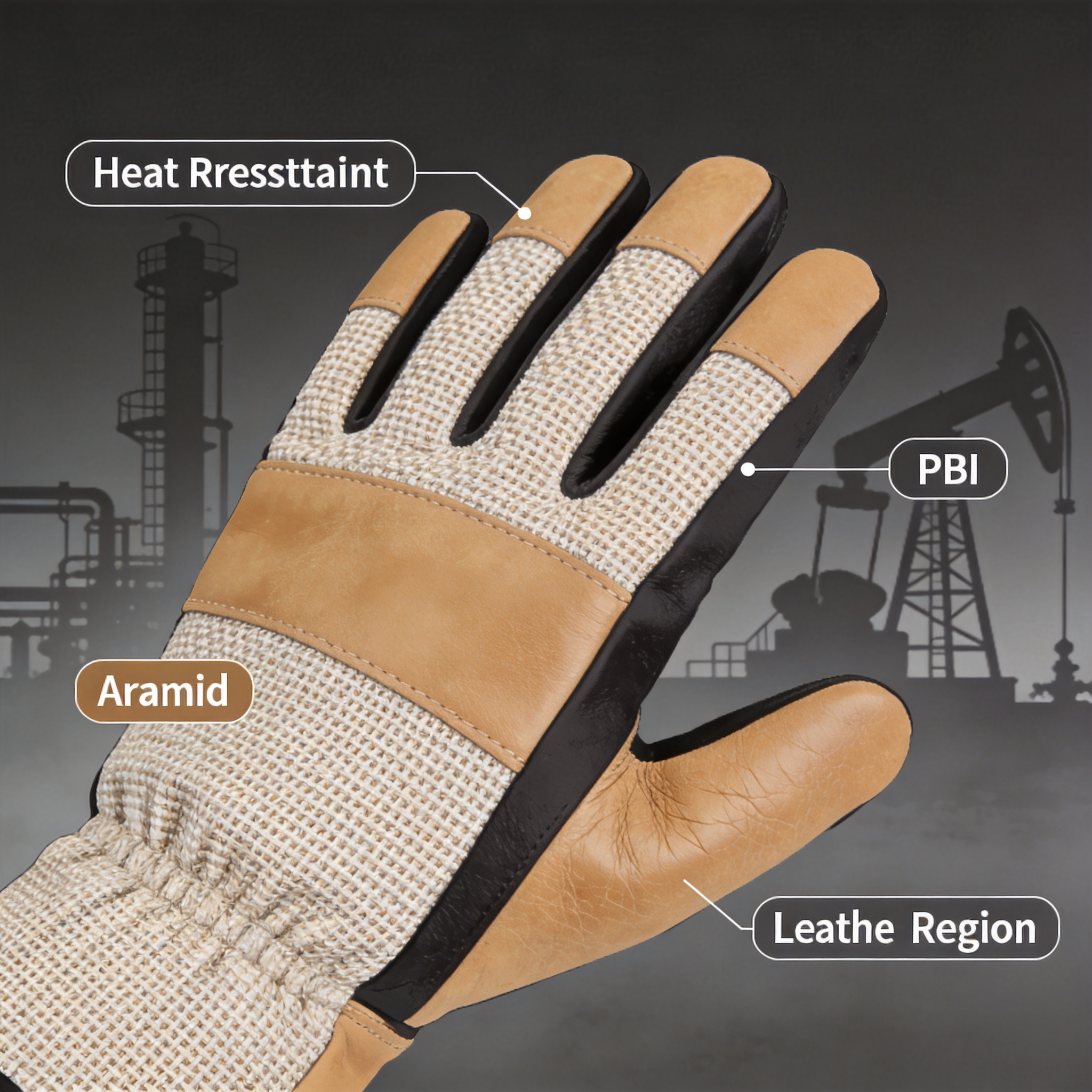 Close up of different heat resistant glove materials