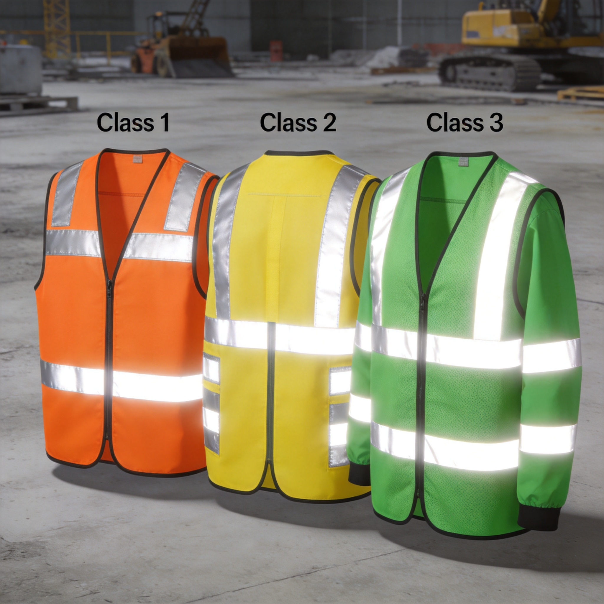 Worker wearing ANSI Class 3 reflective vest at construction site